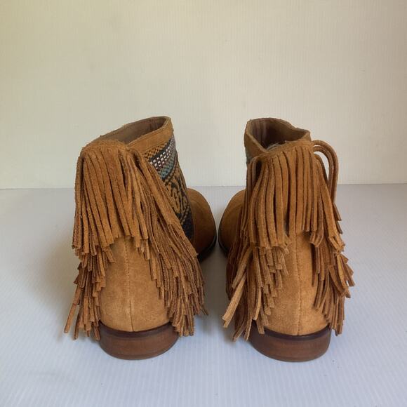 Zara Trafaluc Suede Fringe Western Boho Ankle Boots Size 36 Festival Western - Picture 5 of 9